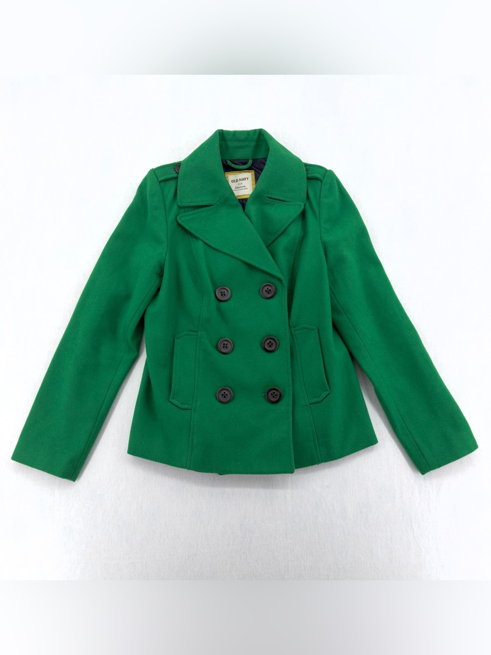 Old Navy Emerald Green Double-Breasted Wool Blend Pea Coat